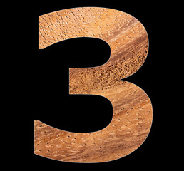 Number 3 - Zero digit on rustic wooden background