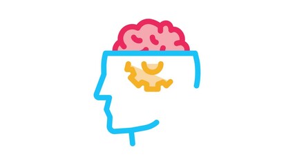 Wall Mural - Human Brain Gear Icon Animation. color Human Brain Gear animated icon on white background