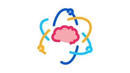 Poster - Atom Human Brain Icon Animation. color Atom Human Brain animated icon on white background