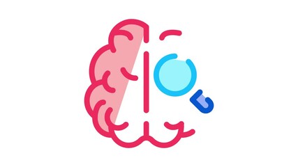 Poster - Brain Magnifier Icon Animation. color Brain Magnifier animated icon on white background