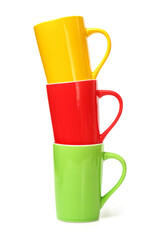 Poster - red, yellow and green cups on white background