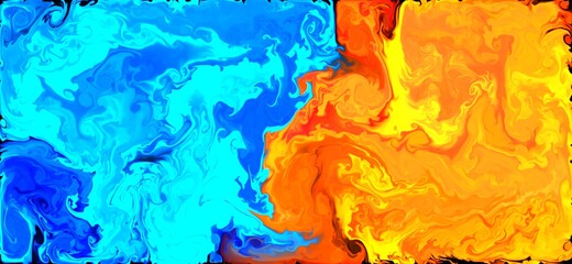 Wall Mural - red versus blue fire vs water concept Background Illustration