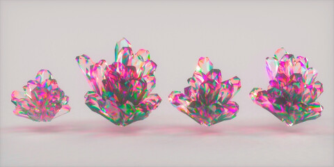 Poster - A set of crystals demonstrating the effect of light scattering and dispersion. 3D illustration.