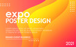 Abstract expo poster design template. Modern orange liquid waves background for social network text copy.