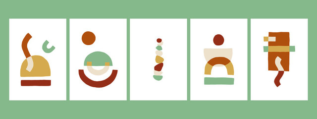 Poster - hand drawn design of boho geometric shape in earth tone or autumn color. trendy and stylish concept 
