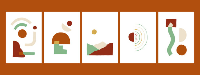 Poster - hand drawn design of boho geometric shape in earth tone or autumn color. trendy and stylish concept 