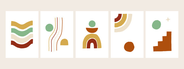 Poster - hand drawn design of boho geometric shape in earth tone or autumn color. trendy and stylish concept 