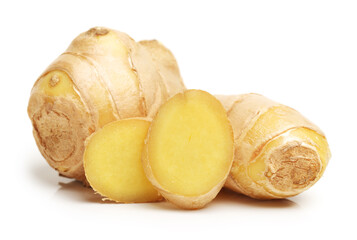 Wall Mural - fresh ginger on white background 