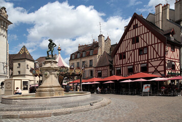 Wall Mural - dijon, france. a beautiful fountain with the figure of 