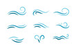 Set of wave shapes, wave formats, shapes, wave forms of water or wind flows. symbol shapes of wind and water waves flow. colorful fill icons