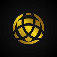 trinity vector logo. a Wiccan symbol for protection. Vector golden Celtic trinity knot set isolated on black background. Wiccan divination symbol, ancient occult sign