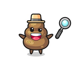 Wall Mural - illustration of the poop mascot as a detective who manages to solve a case