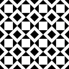 Poster - Geometric minimal pattern. Squares and rhombuses ornament. Seamless white decor shapes and black background.