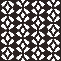 Poster - White minimal shapes pattern. Seamless and vector black background and white petals with rhomb.