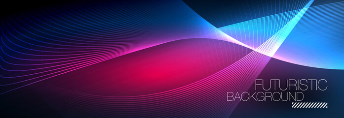 Abstract neon glowing light in the dark with waves. Shiny magic energy and motion concept, vector abstract wallpaper background