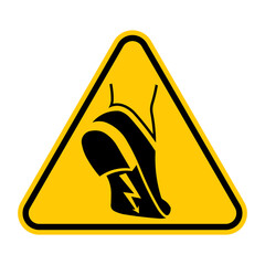 Wear anti-static footwear warning sign. Vector illustration of yellow triangle sign with shoe with lightning bolt on sole. Caution static electricity. Protective shoes are compulsory.