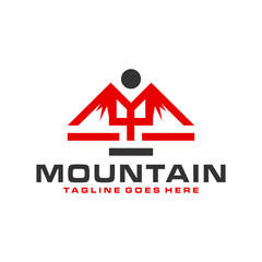 Sticker - mountain illustration logo with letter M