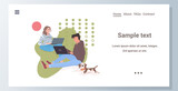 Fototapeta Pokój dzieciecy - man woman using laptops young couple with cute dog spending time together