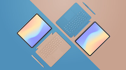 Poster - modern tablet computer with keyboard and colored screen realistic mockup gadgets and devices concept