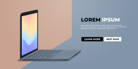 Poster - modern laptop with keyboard and colored screen realistic mockup gadgets and devices concept side vie