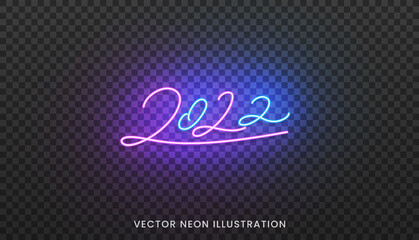 2022 neon script. Bright colorful sign for New Year 2022