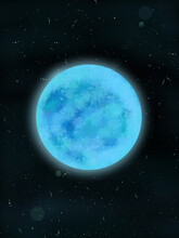 Beautiful Super Full Blue Moon Illustration With Stars Background.