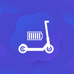 Poster - electric kick scooter with full battery vector icon for web