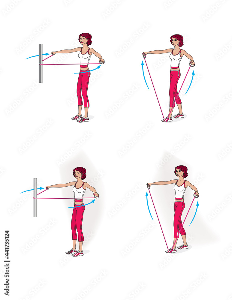 girl trains with a rubber band expander. Exercises for the shoulder ...