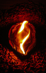 Wall Mural - Burning candle on black background, Candle in the dark, Design for the background and wallpaper. copy space.