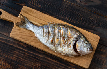 Sticker - Grilled fish on the wooden board