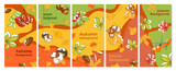 Fototapeta Dinusie - Collection of colorful hand drawn autumn background vector illustration in engraved style