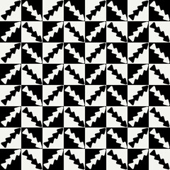 Poster - Checkered tile and arrows. Diagonal black and white arrows and squared cells.
