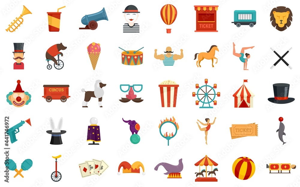 Circus icons set flat vector isolated Stock Vector | Adobe Stock