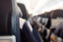 Interior Inside The Plane With Passengers, Selective Focus