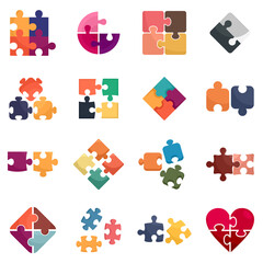 Poster - Jigsaw icons set flat vector isolated