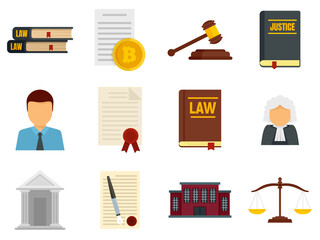 Poster - Legislation icons set flat vector isolated