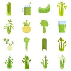 Sticker - Celery icons set flat vector isolated