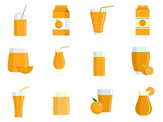 Poster - juice orange icons set flat vector isolated