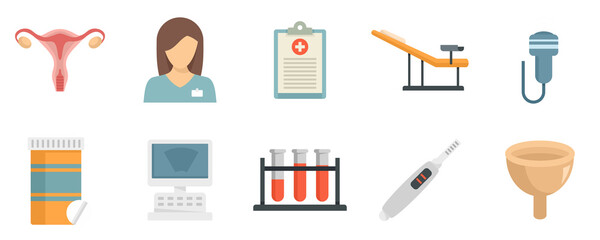 Poster - Gynecologist icons set flat vector isolated