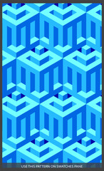 Poster - Vector seamless isometric pattern, 3d cubes abstract background, fantastic city geometry, the art of wallpaper