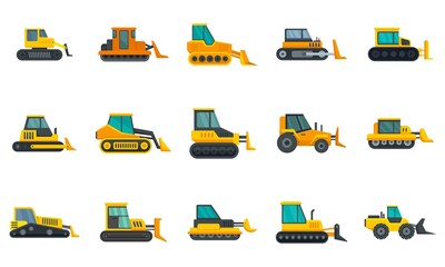Poster - bulldozer icons set flat vector isolated