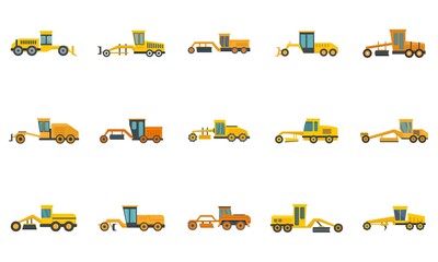 Wall Mural - Grader machine icons set flat vector isolated