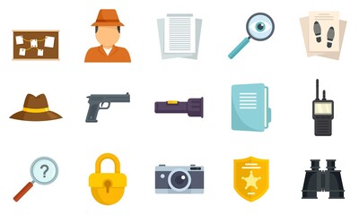 Sticker - Investigator icons set flat vector isolated