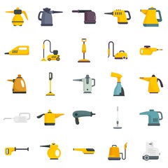 Wall Mural - Steam cleaner icons set flat vector isolated