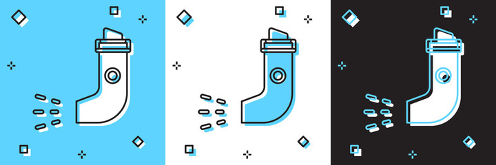 Sticker - Set Inhaler icon isolated on blue and white, black background. Breather for cough relief, inhalation, allergic patient. Vector