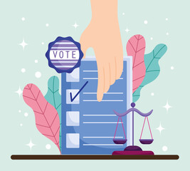 Canvas Print - hand with vote ballot