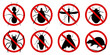 © Инна Харламова - Anti pest control ban, prohibition parasitic insects. Stop, warning, forbidden bug icon set. No, prohibit signs of cockroaches, spiders, fly,mite, ticks, mosquitoes, ants, rats, bug