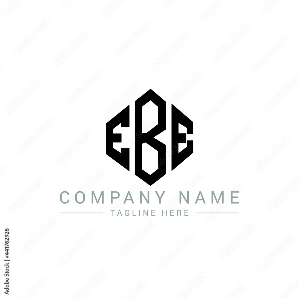 EBE letter logo design with polygon shape. EBE polygon logo monogram. EBE cube logo design. EBE hexagon vector logo template white and black colors. EBE monogram, EBE business and real estate logo.