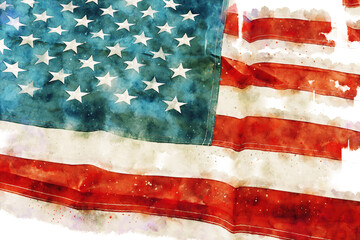 watercolor style and abstract image of American flag