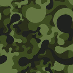 Camouflage texture seamless pattern with curve spots. Abstract military endless camo background for fabric and fashion textile print. Vector illustration.